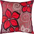 DIY Needlepoint Kit "Red flowers" Tapestry Pillow Cover Printed Canvas