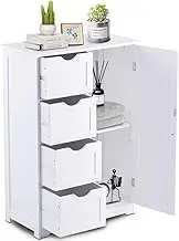Costway White 56x30x82cm Modern Bathroom Storage Cabinet with 4 Drawers & 1 Door, Freestanding Organizer Stand, Adjustable Inner Shelf, Space Saver for Kitchen, Living Room, Entrance