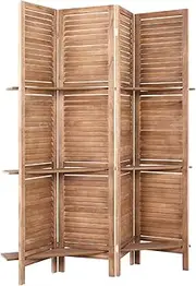 Artiss Room Divider, 4 Panel Folding Wooden Privacy Portable Screen Shelf Dividers Partition Wall Screens Home Pet Child Indoor Balcony Bedroom Furniture, Separator Water-Resistant Brown