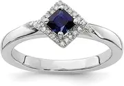[Stackable Expressions] 2.5mm 925 Sterling Silver Prong set Stackable Polished Created Sapphire and Diamond Ring Size 7-Stackable-Ring for Women