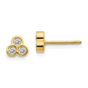 Solid 14k Yellow Gold 3-stone Simulated CZ Earrings