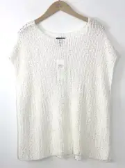 Eileen Fisher Women’s M, XL White Cotton Blend Open Knit Crochet Cap Sleeve Top