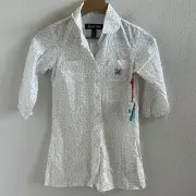 NWT Paul Frank Heart Polka Dot Cotton Sleep Dress Front Button Collar Nostalgic