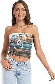 [RPLIFE] Beautiful Cute Cowgirl Tailgate Women Tube Top Sheer Tube Tops, Strapless Cami, Summer Tops Women (S)