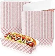 Yeaqee 100 Pcs 7" Paper Hot Dog Trays Red White Pattern Disposable Paper Food Nacho Boats Hot Dog Holders Hot Dog Plates Disposable Serving Trays for Carnivals, Parties, Dinner, Cookouts