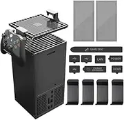 Dust Cover Case for Xbox Series X with 4 Headset/Controller Holder,Cenxaki 2 Pcs High Density Filter and 8Pcs Silicone Dust Plugs Compatible with Xbox Series X