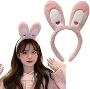 Bunny Ears Headband for Women Girls Rabbit Ear Spa Headbands for Washing Face Hairbands for Girls Cute Plush Ears Headbands for Easter Christmas Party Cosplay Hair Accessories