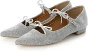 [EVOL] (イーボル) Evor IX5433 Women's Double Ribbon Soft Pointed Pumps, Silver, 23.5 cm