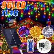 Solar LED Hanging Icicle Curtain String Lights Outdoor Xmas Wedding Party Decor