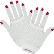 White Short Fingerless Fishnet Gloves