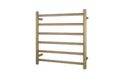 AQUAPERLA 6-Bar Heated Towel Rail - Round Bars - PVD Brushed Yellow Gold (W600mm x H620mm)