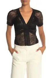 NEW BCBGMAXAZRIA BLACK SHEER LACE TOP CZM1186768/B884A SIZE XXS