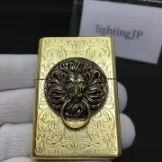 Zippo Lion The Gate Ring 3D Metal Arabesque Gold Oil Lighter Regular Case Japan