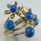 925 Sterling Silver Multi Stackable Ring Wide Band US size 8.25 Stones Blue