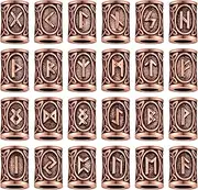 24pcs Antique Red Copper Hair Tube Beads Zine Alloy Norse Vikings Runes Hair Beard Beads Jewelry Accessories for DIY Bracelet Necklace Hair Braiding Beard Decoration