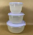 Tupperware Classic Mixing Bowls Set Clear Flat Bottom #270, 271, 272 Blue Seals