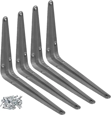 Metal 8" X 10" Inch Wall Corner Angle Shelving Shelf Brackets, Grey, Pack of 4