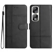Line Imprinted Leather Stand Phone Cover Case For Honor 90 Pro, With Wallet Design