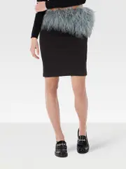 Black Shearling Trim Waist Mini Skirt