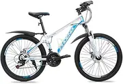 Mountain Bike, 24"Foldable Fully Suspended Double Disc Brake Bicycle with Front and Rear Fenders 21 Speed Aluminum Alloy Frame Unisex Off Road Bicycle,Whiteblue