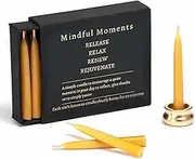 Mindful Meditation Candle Set with Mini Taper Candles - Prayer Candles with Taper Candle Holder, Relaxation Gifts for Women Stress, Serenity Prayer Gifts - 12 Beeswax Mini Yellow Candles with Holder