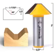 45Â° V Groove Flat Bottom Router Bit - 1/2" Shank - Yonico 13921