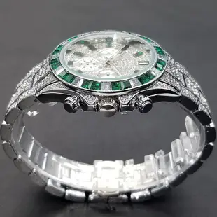 全新 IN MISSFOX Ice Out 手錶男士豪華綠色鑽石日曆石英手錶嘻哈時尚防水男士時鐘 2022 新款
