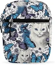 [BFGWK] Personalized Small Crossbody Bag Water Resistant Messenger Bags Mini Blue Butterfly And White Printing SlingBag For Men Women, Style, One Size, Style, One size