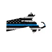 Distressed Thin Blue Line Massachusetts State Shaped Subdued US Flag Sticker
