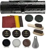 [Stone and Clark] Stone & Clark 12 PC Shoe Polish & Care Kit Leather with Brown Wax Shoe Brushes for Polishing Shine Cloth & Shoe Horn