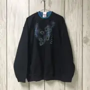 Top Stitch by Morning Sun Women Black Peacock Feather Embroidered Sweatshirt 2XL