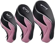 Andux Golf 460cc Driver Fairway Wood Club Head Covers with Zipper Closure Set of 3
