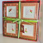 NOEL Christmas Amaryllis Floral Messages Mini Plates Set of 4 ~ April Cornell