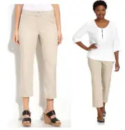 Eileen Fisher Khaki Stretch Cotton Tencel Twill Straight Crop Pants 6