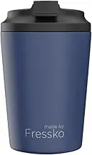 made by Fressko Reusable Coffee Cup - Stainless Steel Insulated Mug - Leak Proof Travel Cup for Hot/Cold Drinks - 3 Hr Heat Retention - Fits Car Holders & Coffee Machines - Denim - 8oz 227ml