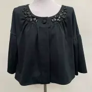 Nine West Women's Top Size Large Black 3/4 Sleeves Button Front NWT $159