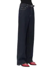 Ganni Izey Belted Wide Leg Jeans in Rinse