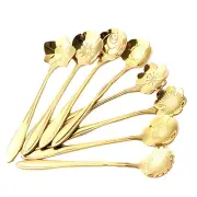 8 Pcs Assorted Flower Shape Spoons Coffee Scoop Silverware Gold