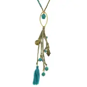 Hanging in Elegance Hamsa Hand Turquoise Tassel Genuine Leather Necklace