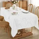 Damask White Tablecloth Rectangle 60 x 84 Inch, Floral Jacquard Spill Proof W...