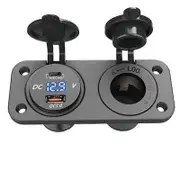 12V USB Type-C and QC3.0 Car USB Port Outlet Charger Socket Charging Port for Car Marine Boat USB Car Socket black