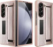 Case for Samsung Galaxy Z Fold6, Shockproof Wristband Lightweight Protective Case with Screen Protector and Bracket, Fold6 Leather Case (Rose Gold,for Galaxy Z Fold6)
