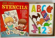 Vintage Saalfield ABC 123 STENCILS Set Box Crayons Paper Pencil UNUSED 1969
