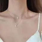 Stylish Double Layer Necklace Featuring Unique Moon and Sparkling Detail