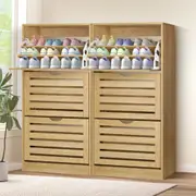ALFORDSON 2x Shoe Cabinet Organiser Storage Rack Flip Drawers 90 Pairs Wood