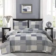 3-Piece Plaid Quilt Set Size, Lightweight Patchwork Bedspread Twin White Blue