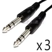 3 PACK - 3ft STEREO TRS 1/4" to 6.3mm MALE BALANCED AUDIO PA DJ PATCH CABLE CORD