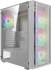 White ATX Mid Tower Gaming Computer PC Case Side Tempered Glass, Preinstalled 4X