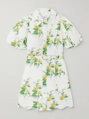 [Aje] Aje - Demi Belted Floral-print Cotton-poplin Mini Shirt Dress - White - UK 14 UK 14 White