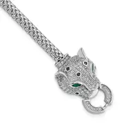 7.25 Inch Sterling Silver Rhodium-Plated Polished Cz Cheetah Head Bracelet